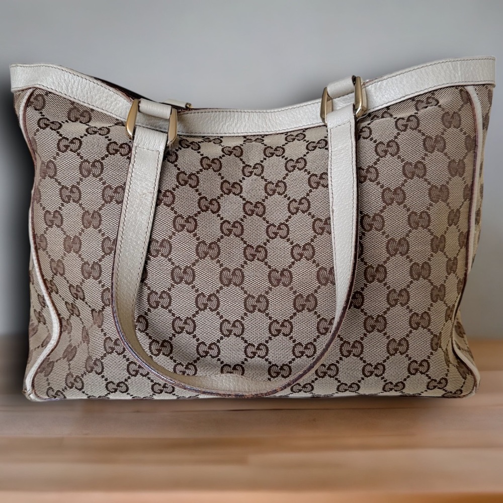 Gucci signature print GG canvas bag off-white messenger abbey pocket tote #H97 - Picture 2 of 10